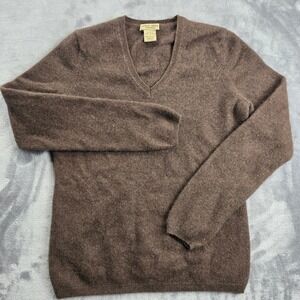 Vertical Design Sweater Womens Small Brown 100% Cashmere 2-Ply V-Neck Pullover